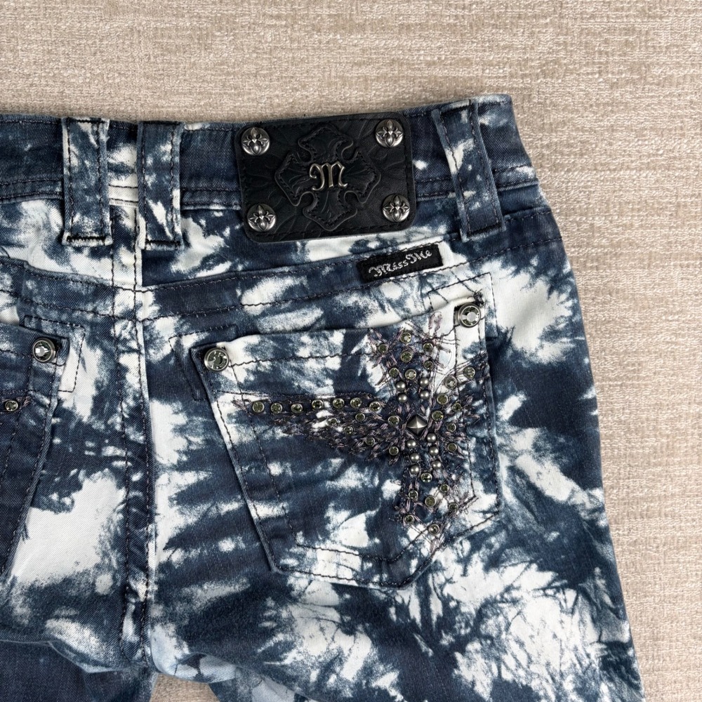 Miss Me Navy Tie Dye Embellished Skinny Jeans Womens 27 Navy EUC Y2K Grunge Edgy